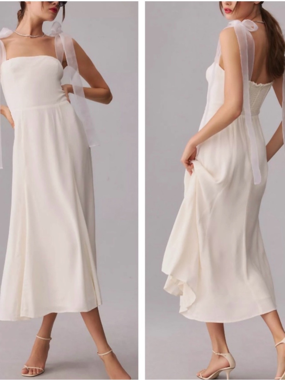 Reformation Kairo Midi Dress in Ivory with Tie-Shoulder